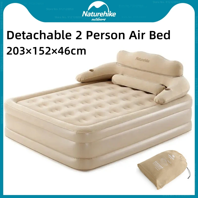 

Naturehike Inflatable Backrest Double Mattress 46cm Thickened Removable Outdoor Portable Camping Travel Soft One Touch Air Bed