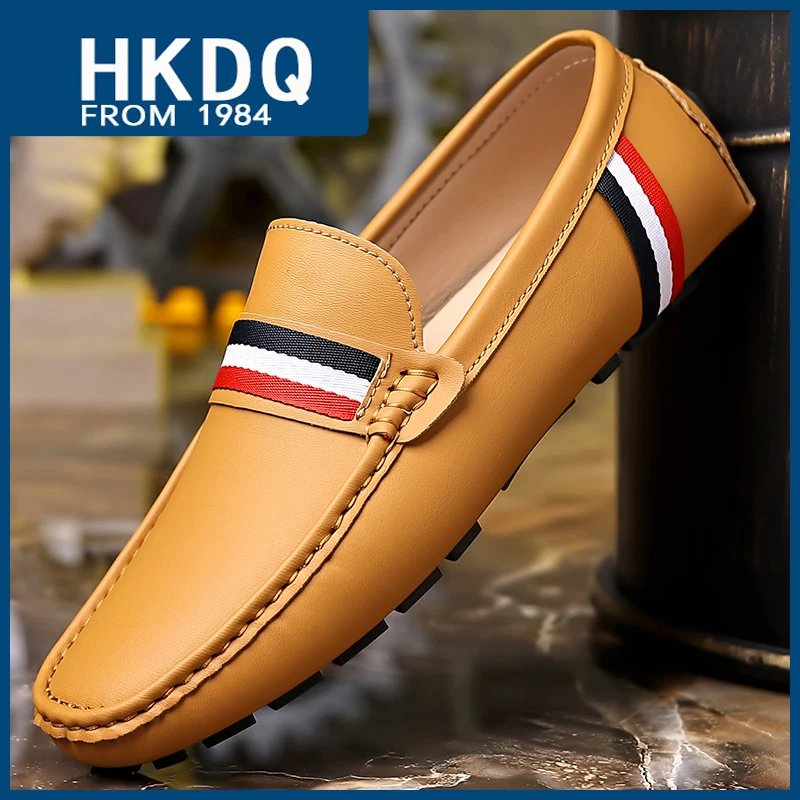 

HKDQ Fashion Brown Men's Leather Loafers Comfortable Breathable Slip-on Driving Shoes Man Trendy Designer Flat Men Casual Shoes
