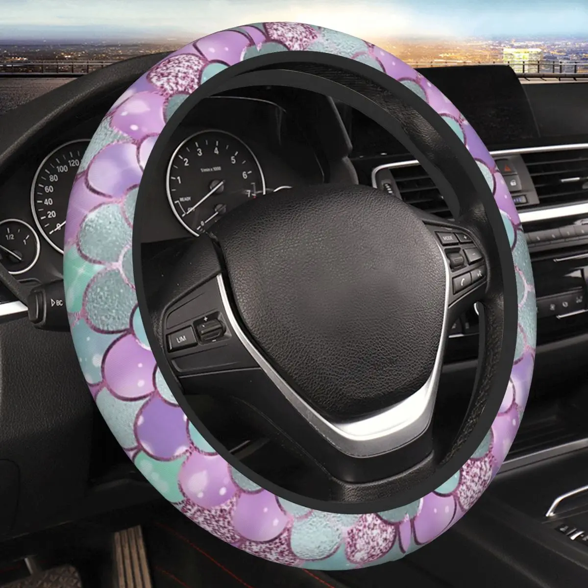 Mermaid Bokeh Pattern Thickening Car Steering Wheel Cover 38cm Universal Suitable Women Elastic Steering Wheel Cover
