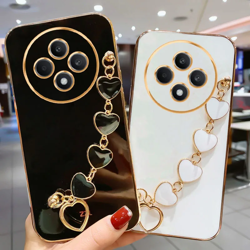 Luxury Plating Love Heart Bracelet Chain Phone Case - Soft Back Cover