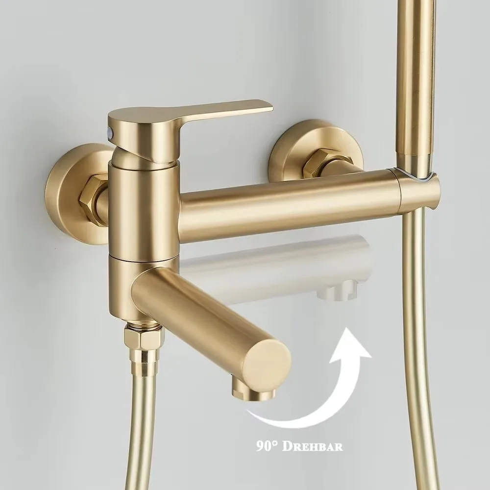Bathtub Collapsed Faucet Rotation Spout with Handshower 2 Function Wall Mount Cold Hot Water Mixer Bathroom Shower System 3