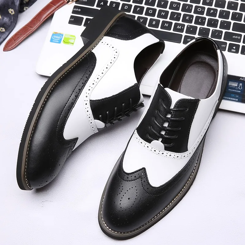 Men Dress Shoes Genuine Leather Fashion Groom Wedding Shoes Luxury Italian Style Oxford Mens Business Office Work Footwear