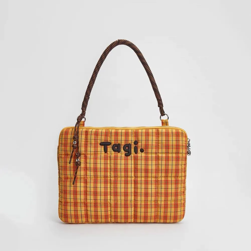 Borsa per Laptop 14 Pollici con Motivo a Quadretti, Borsa a Tracolla con Cuscino Ricamato, Custodia Antiurto per iPad e Macbook - immagine 6