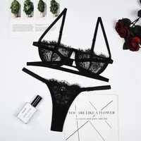 Lingerie sexy femme dentelle sous-vêtements transparents fée broderie bref ensembles kit de soutien-gorge délicat push up Breves ensembles mince soutiens-gorge érotiques 2