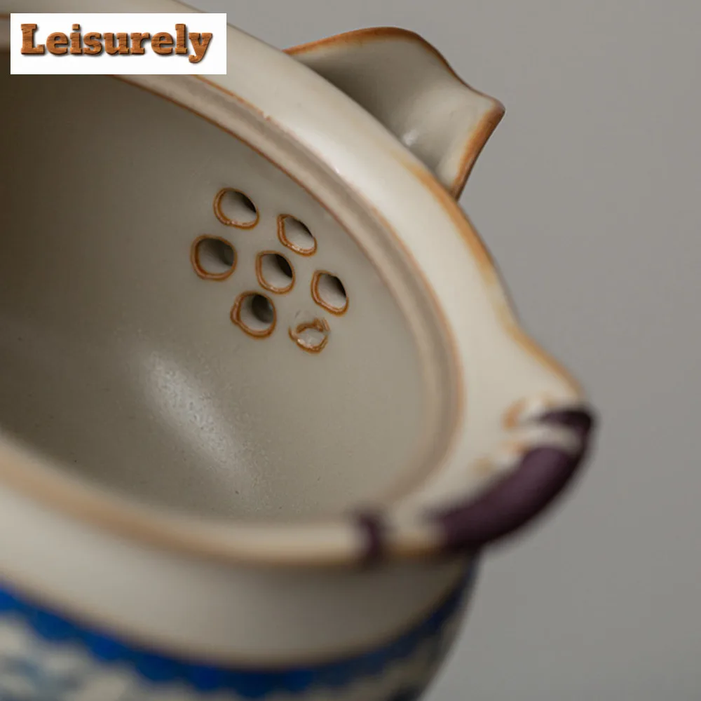 High End Cream Ru Kiln Art Hand Grasping Teapot Traditional Anti-scald Pot Tea Maker Kettle with Strainer Dahongpao Teaset Gift