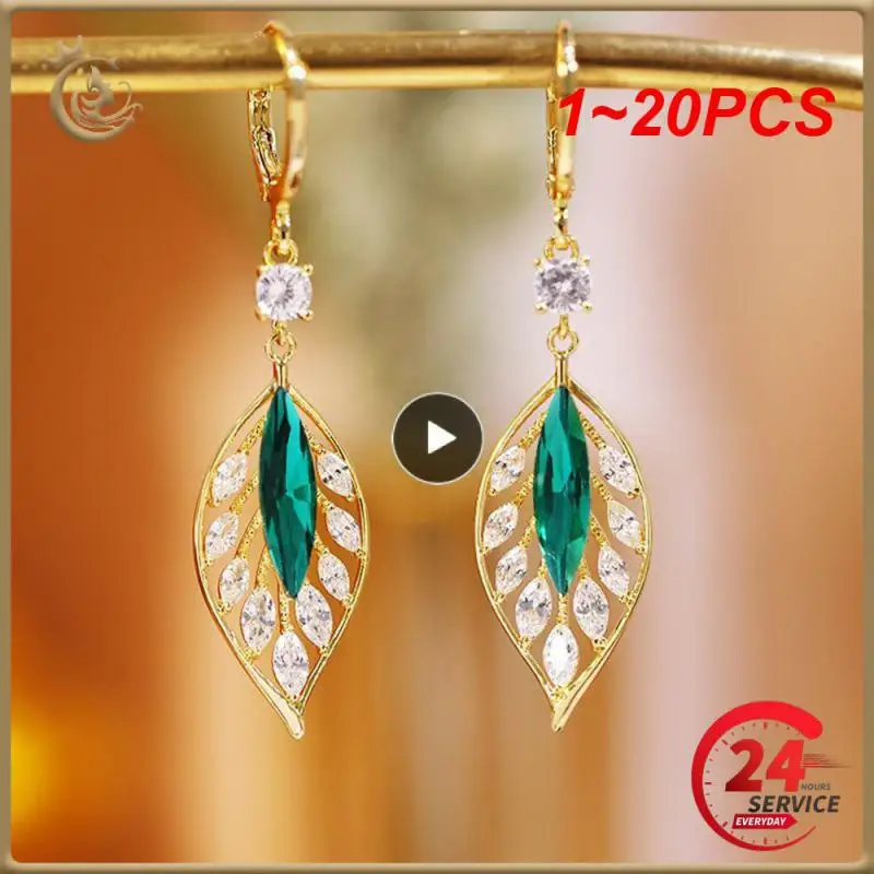 

Женские серьги с зелеными кристаллами, серьги с золотыми листьями, 1-20 шт.