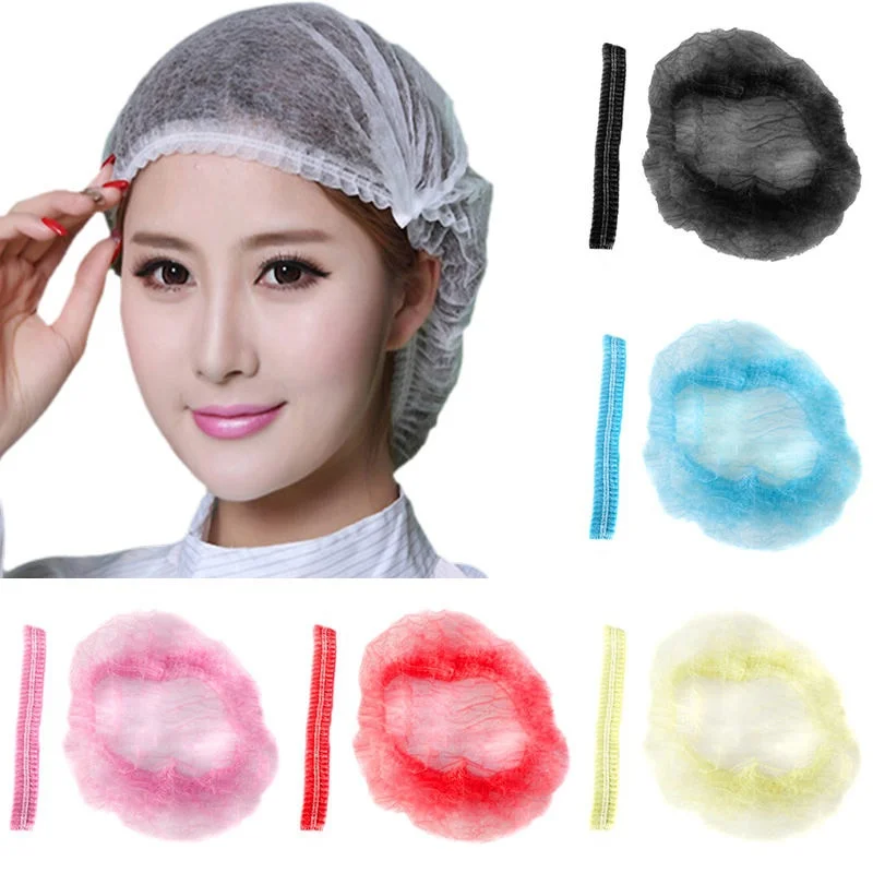 

100 PCS Disposable Microblading Non Woven Fabric Makeup Hair Net Cap Sterile Hat Chef Catering Dust Strip Hat Bathroom Supplies