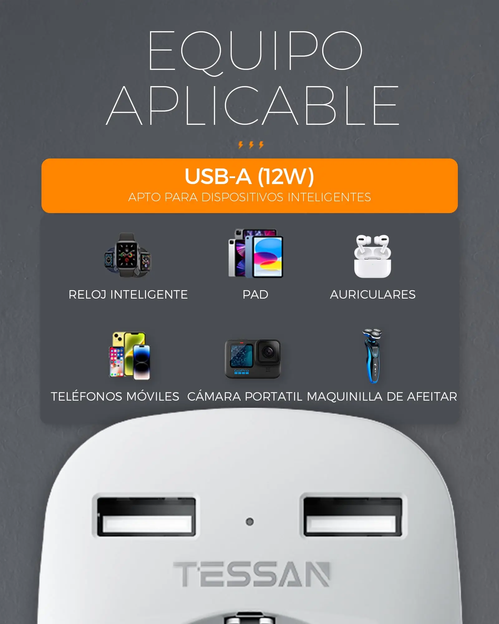 Plug Adapter Wall Socket Extender TESSAN European to UK Travel Portable with 1 Outlet +2 USB Ports Type G Plug England