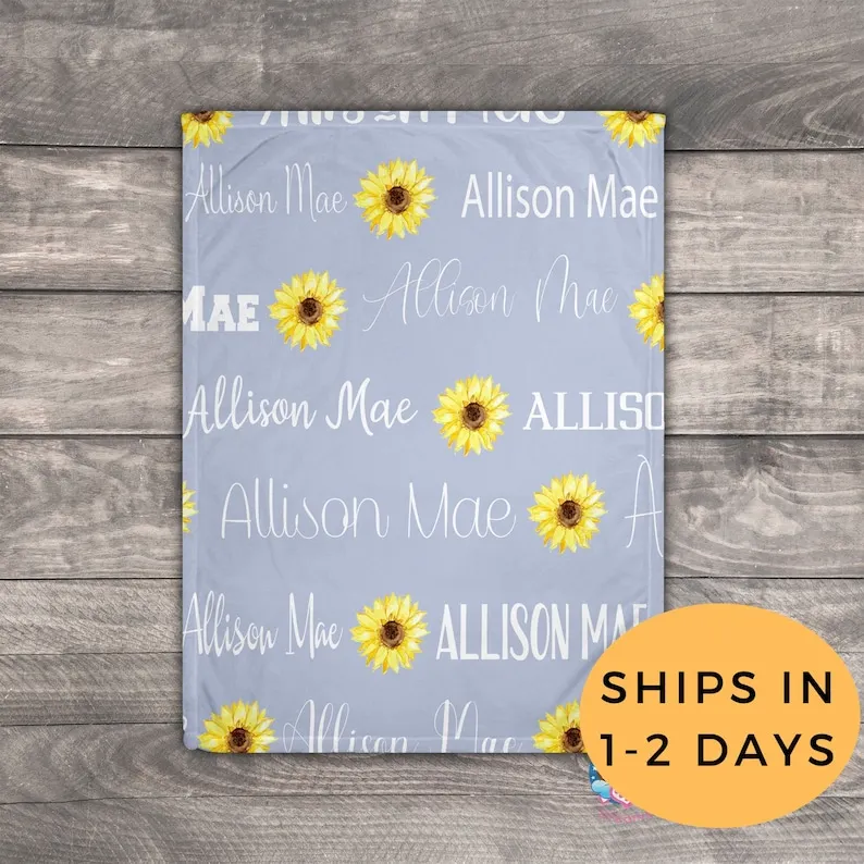 

Personalized Baby Blanket Girl, Baby Girl Personalized Blanket, Sunflower Blanket, Custom Baby Blanket Girl, Name Blanket