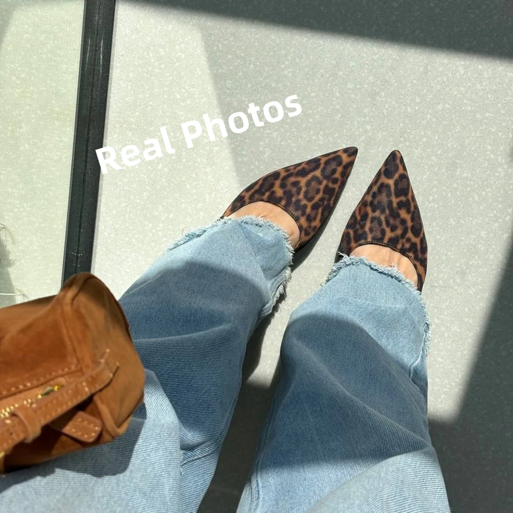 FEDONAS Ins Women Kitten Heels Slingbacks Sandals Leopard Genuine Leather Pointed Toe Party Wedding Shoes Woman Quality Pumps