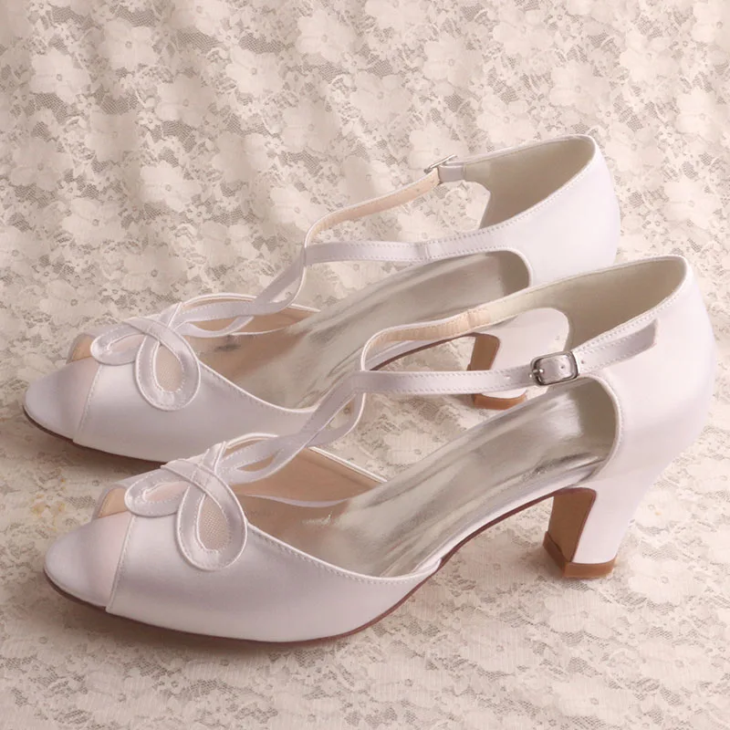 

Wholesal Peep Toe Shoe White Satin Sandals Block Heel 8CM Custom Handmade