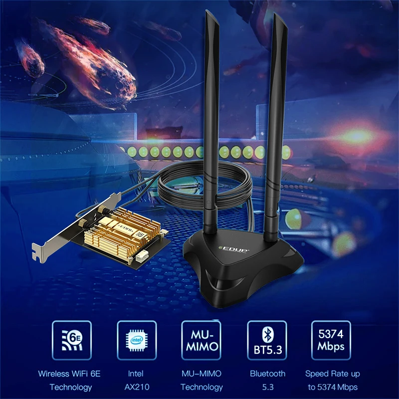 Edip Wifi 6e Intel Ax210 Pcie Wifi Adaptador Bluetooth 5.3 Mu-mimo 2.4g 5ghz 6g Ax210ngw Pci Express com Base de Antena Magnética - Imagem 5