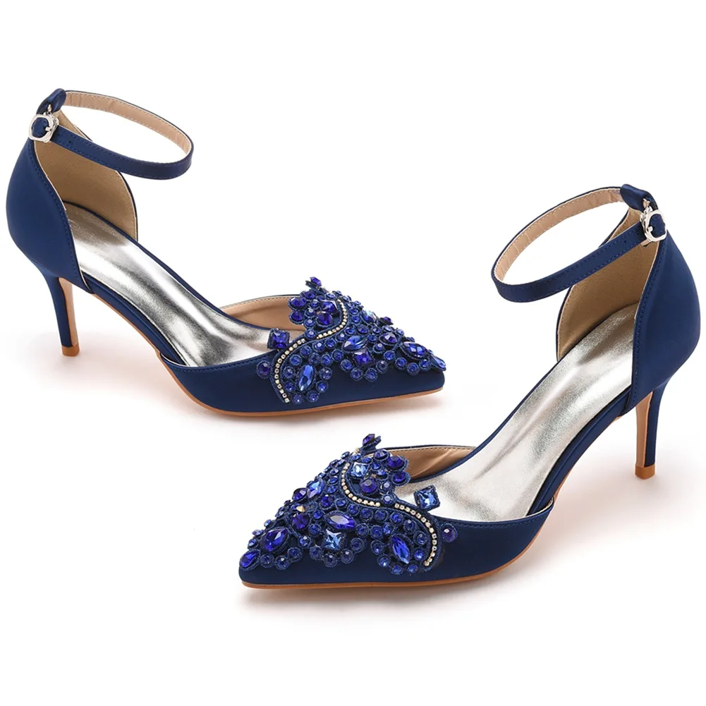 Wedding Shoes Navy Slingback Shoes Pointed Toe High-heeled Sandals