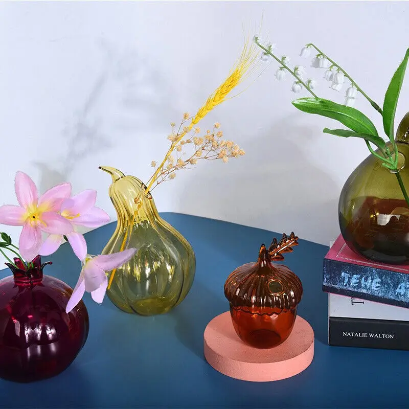 1pc Fruit Shaped Glass Vase Aromatherapy Bottle Vase Creative Pomegranate Pear Shaped Bottle Vase Home Decoration Flower Vase 3
