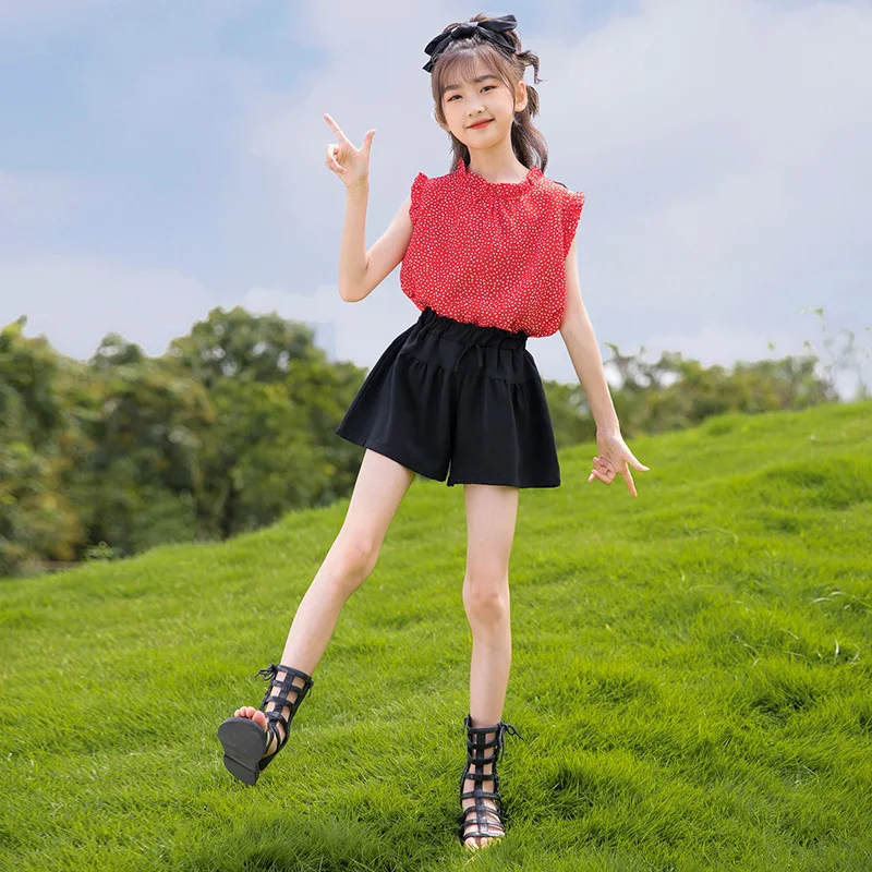 

Children Clothes Summer Polka Dot Tops + Shorts Sets for Girls Korean Kids Clothing Baby Girls Sleeveless Outfit 3-12 Years
