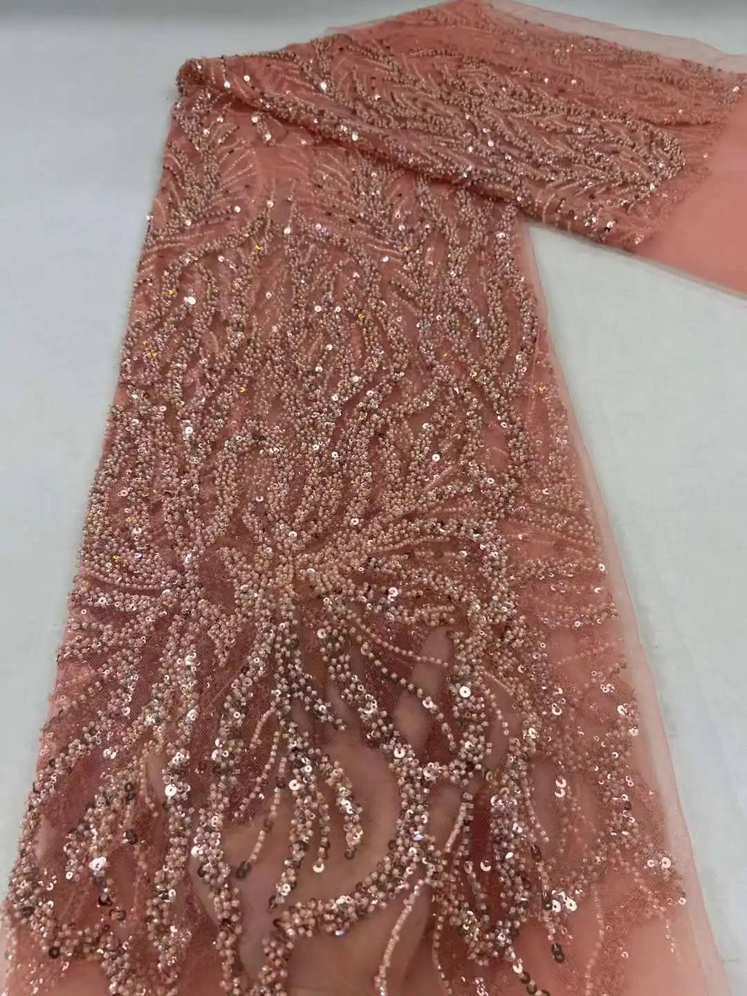 

2023 Luxury French Tulle Net Lace With Sequins And Beads African Nigerian Embroidered Lace Fabric For Sewing Material ZX65N-2