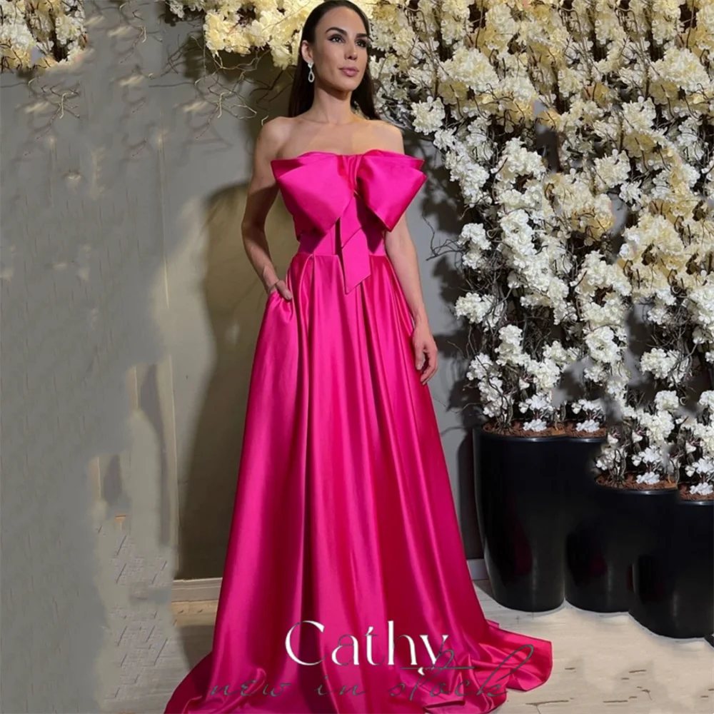 

Cathy Elegant Big Bow On Chest فساتين سهره فاخره 2023 Sweet Fuchsia A-line Vestidos De Noche Sexy Thick Satin Prom Dresses