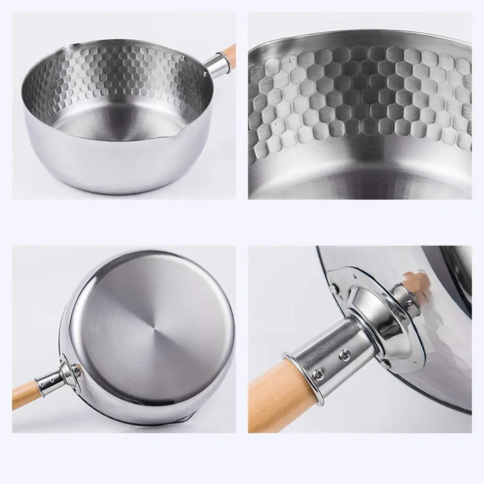 Tri-Ply - Padella per salsa in acciaio inox con beccuccio per versare, 1,5 quarti piccola pentola multiuso con coperchio in vetro, casseruola per