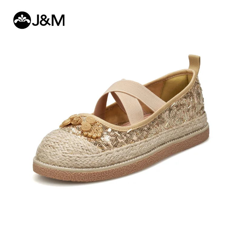

J&M Flower Espadrilles Women Fisherman Shoes Sequins Lady Flats Casual Shoes Spring Summer Breathable Sandals Slip-on Shoes