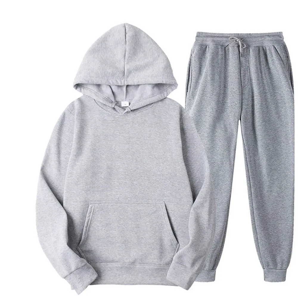 Men Tracksuit 2 Pieces Sets Hooded Sweatshirt +Drawstring Pants Male Hoodies Running Sportswear Men Women Autumn Sportwear 4