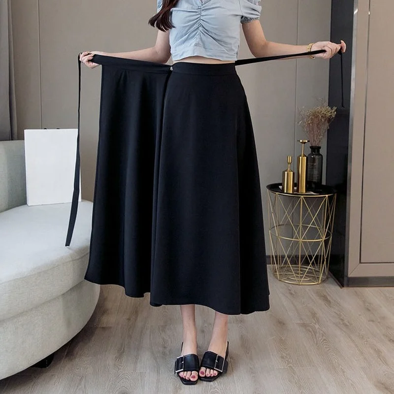 Summer Skirts Womens 2024 New High Waist Side Tie Beach Casual Wrap Skirt Female Solid Elegant Midi Skirt Woman Clothes X253