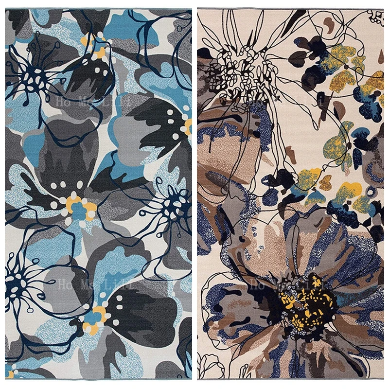Modern Bright Flowers Lotus Large Floral Antiscivolo Tappeto Crema Blu Flanella Tappeti Da Pavimento Con Supporto Antiscivolo