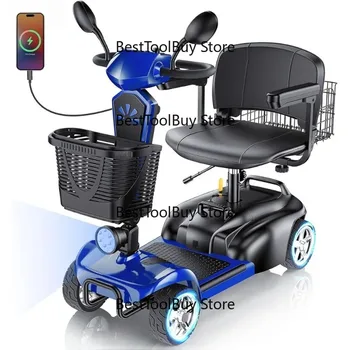 Monopattino Elettrico a 4 Ruote con Doppio Cestino, Motore da 350W, Sedile Girevole, Porta USB, Capacità 300 Libbre, Personalizzabile