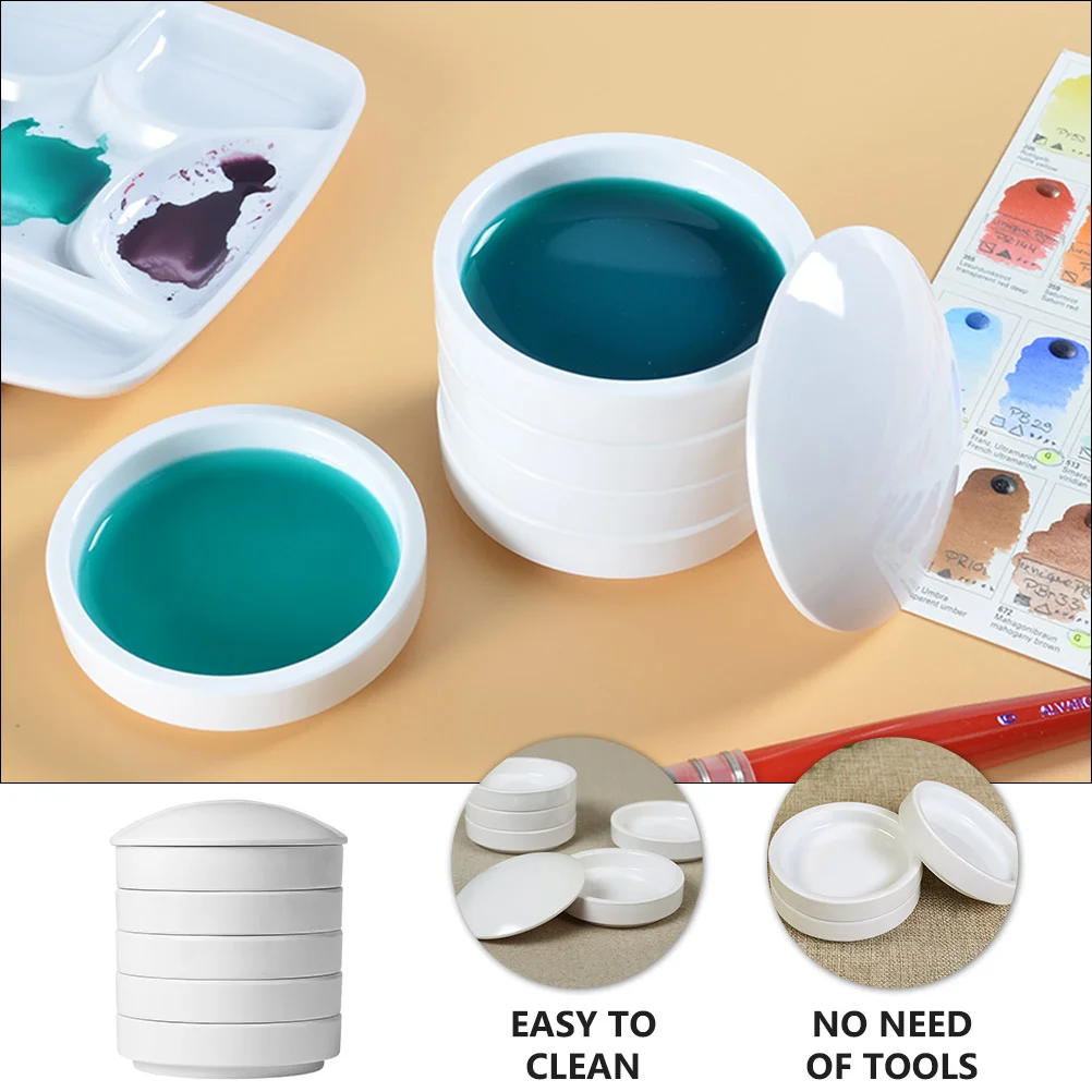 Sewacc Jewelry Tray Painting Supplies Ceramic Palette 5 Layers Porcelain Watercolor Palette Mixing Trays Set Paint Tray