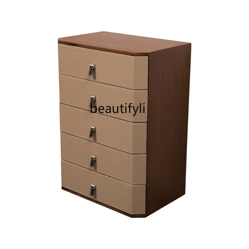 

zqMinimalist Saddle Leather Solid Wood Chest of Drawers Nordic Modern Minimalist Bedroom Storage Multi-Layer Drawer Cabinet