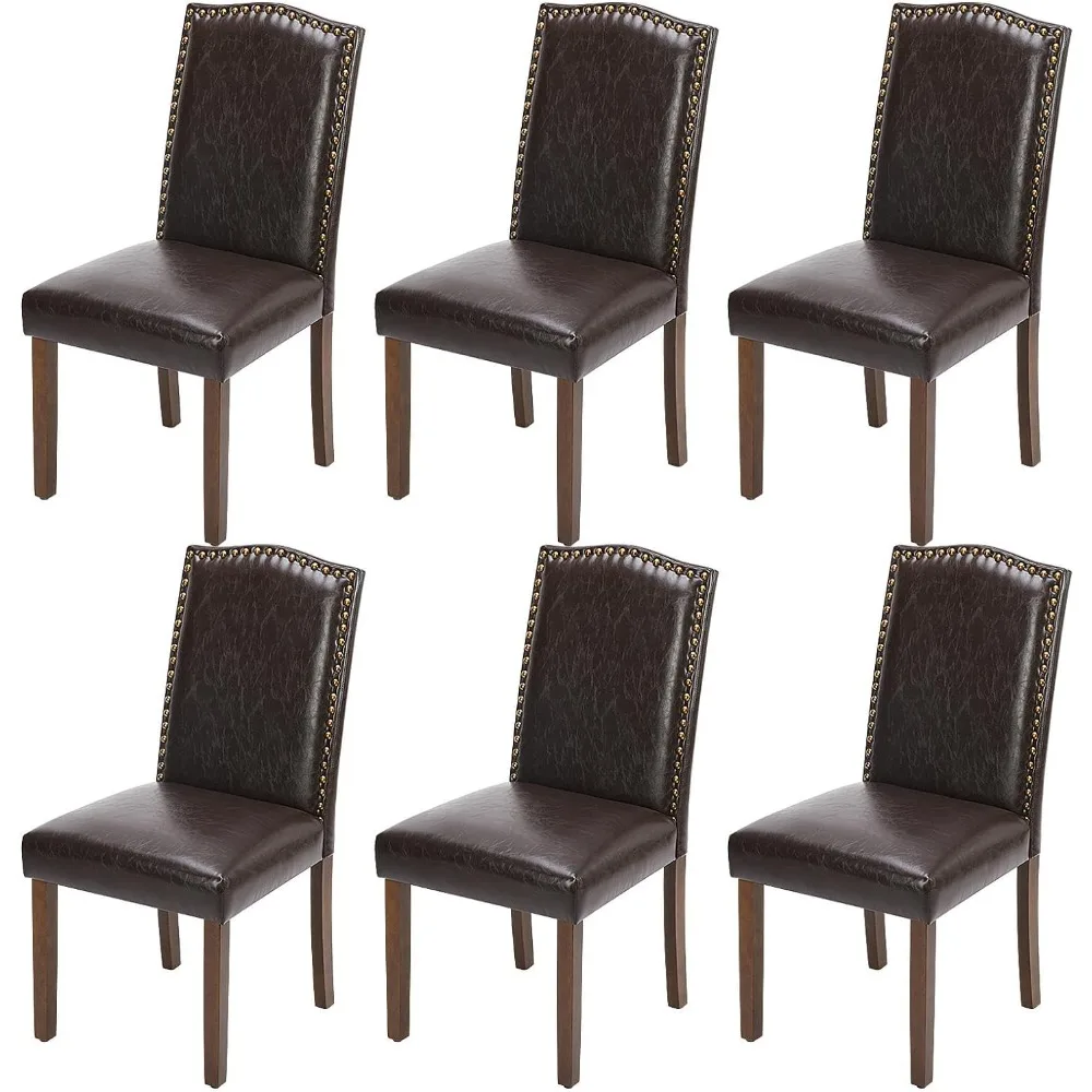 

Upholstered Dining Chairs Set of 6, Modern Upholstered Leather Dining Room Chair with Nailhead Trim and Wood Legs