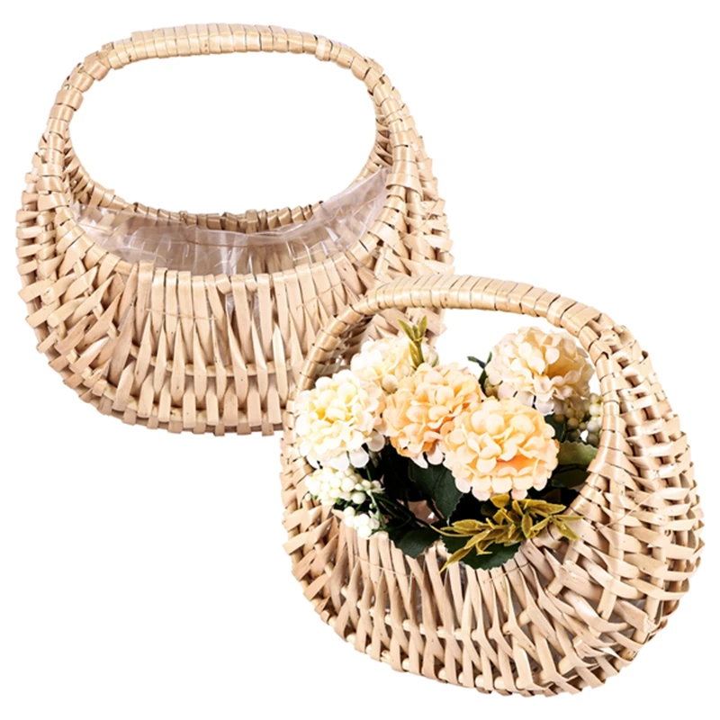 

HOT SALE 2 Pcs Hand-Held Flower Arrangement Basket Hand-Woven Creative Flower Pot Storage Basket Flower Girl Basket Home Decor