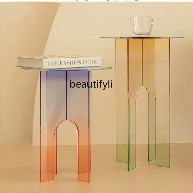 

yj Acrylic Sofa Side Table Colorful Small Apartment round Small Coffee Table Model Room Coffee Table