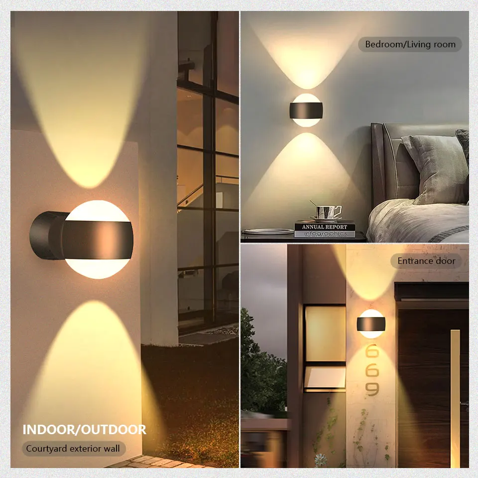 LED Wall Lamp Waterproof IP66 Indoor Outdoor Lamp Garden Lights for Living Room Hallway Bedroom Decor