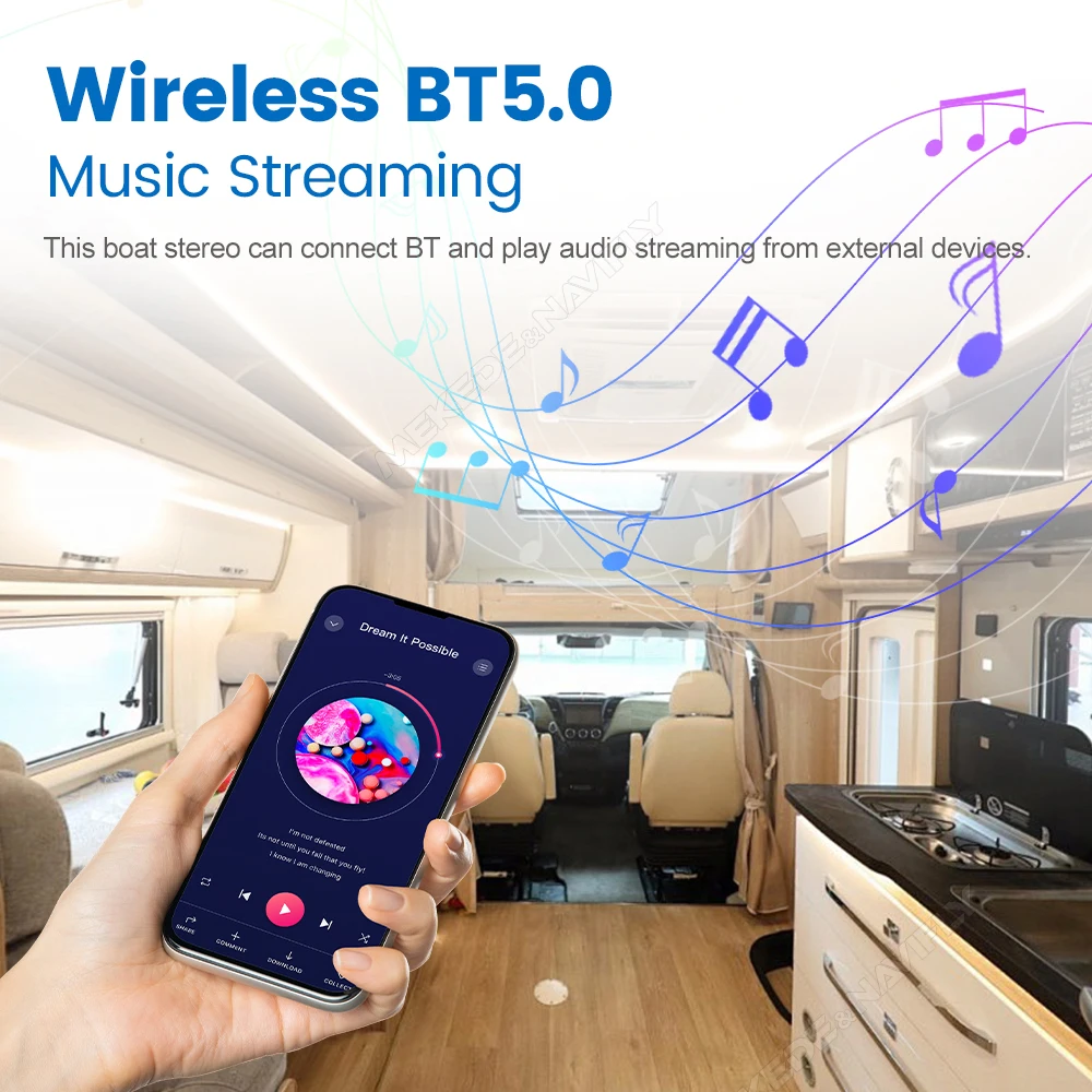 MP3 Player For RV Embedded Video Player IP66 Waterproof Auto scan store radio stations BT5.0 Support DSP FM/AM WMA Music