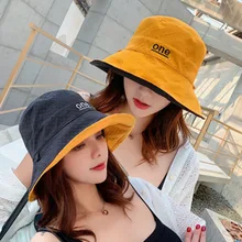 

Korean Double-sided Letter Embroidery Cotton Fisherman Hat for Women Girls Outdoor Beach Bucket Cap Summer Sunscreen Sun Cap