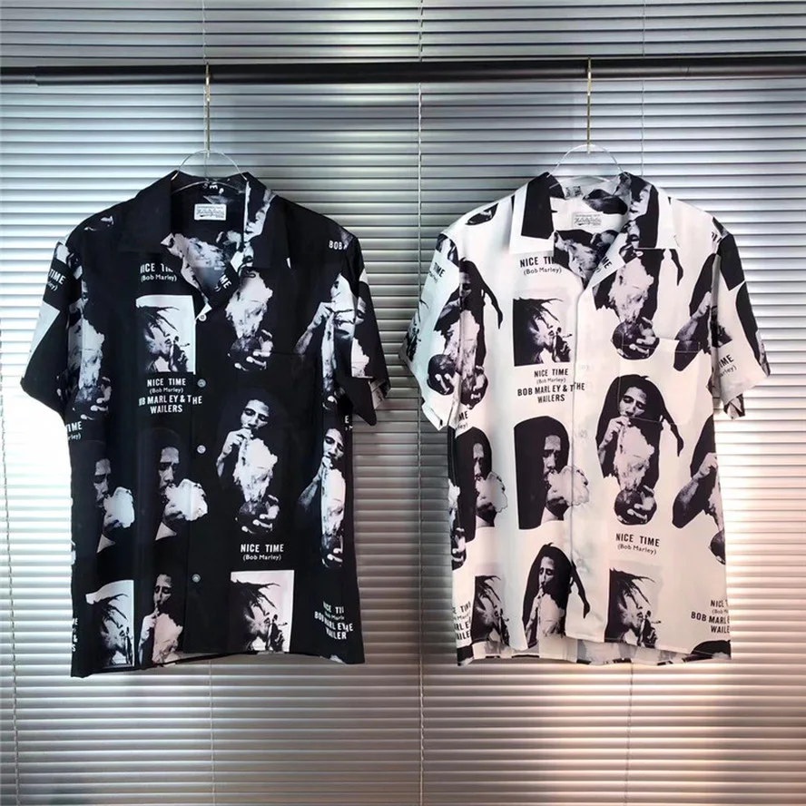 

2023 Summer Japanese Fashion Style WACKO MARIA Hawaii Shirts Men Women Short Shirt Tee Men Clothing Vetement Homme