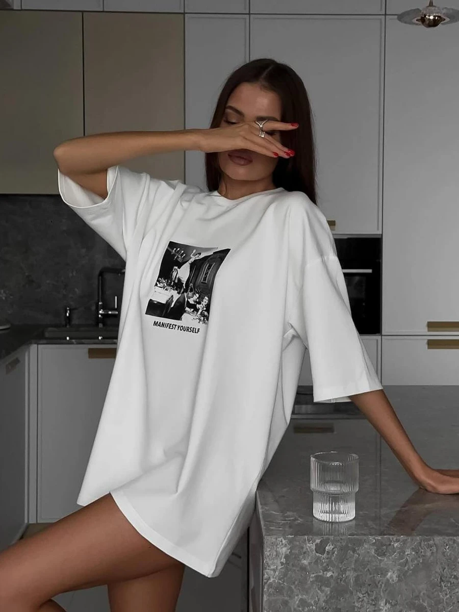 Sumuyoo Women's Printed T-shirt 100% Cotton Fashion White Vintage Short-sleeve Printing T Shirts Fashion Hip Hop Loose Tees 2