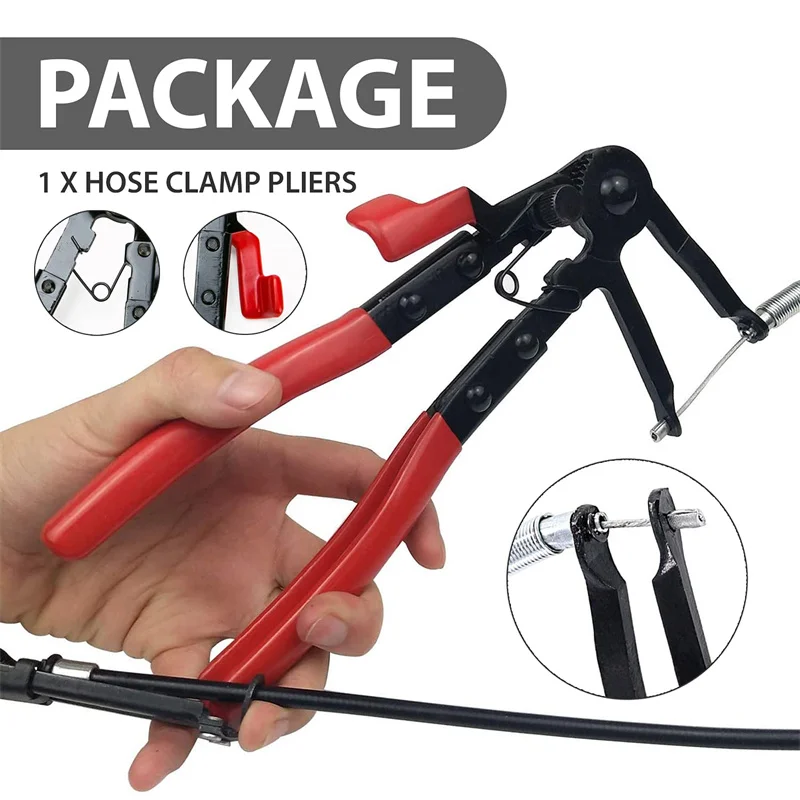 The hose clamp pliers has a ratchet lock that will hold the clamp compressed which can make it a