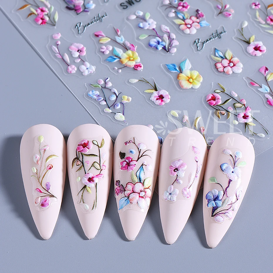 3D Easter Bunny Nail Art Stickers Decals 3D Cute Cartoon Egg Rabbit Flower Florals Adhesive Slider DIY Manicure Decoration Foils