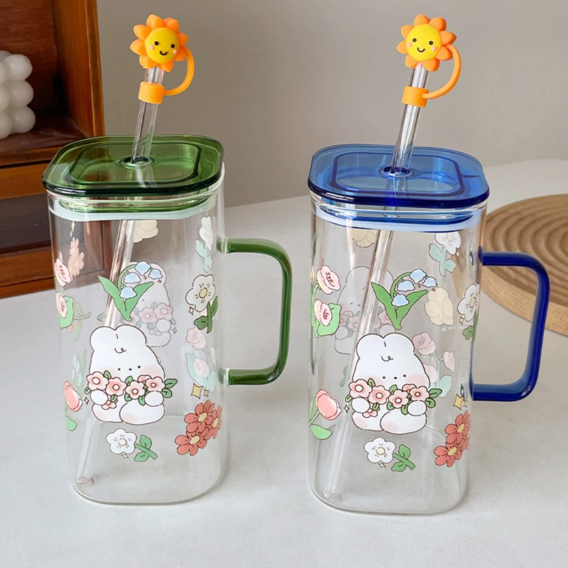 RAZURE Cute 15oz Glass Tumbler With Straw & Lid – Perfect For Iced Coffee, Juice & On-the-Go Drinks - View #4