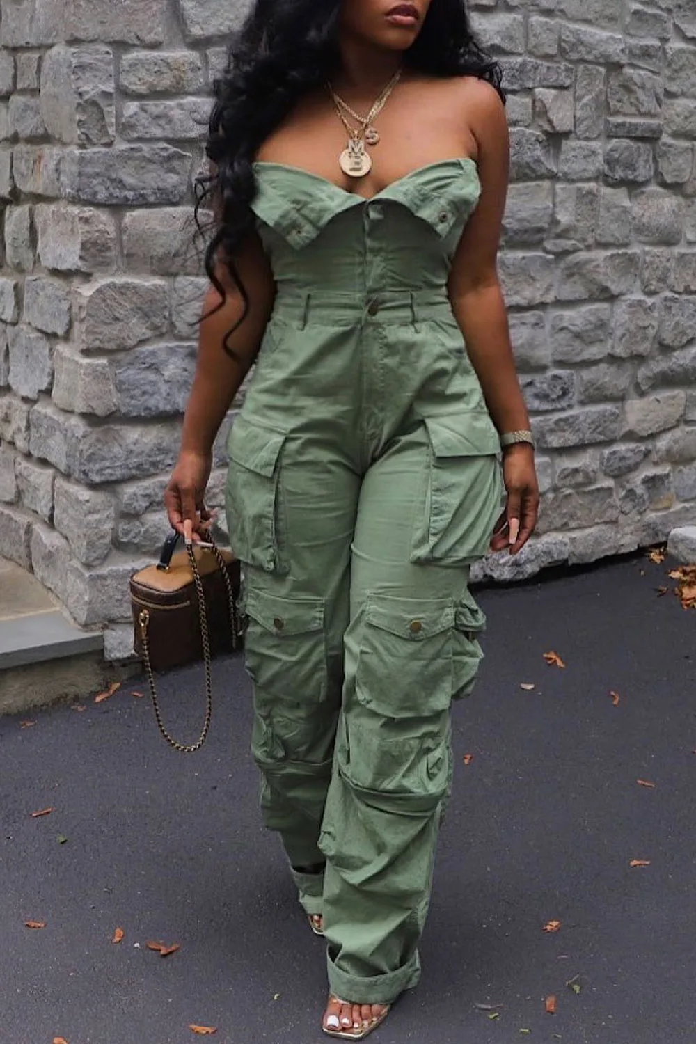 Plus Size Fashion Streetwear Denim Jumpsuit Women's Loose Pants Jumpsuit Plus Size Pocket Strapless Jeans