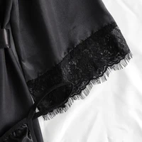 Black Sexy Women's Pajamas Satin 4-piece Lace Silk Suspender Tops Shorts Robe Pajamas Set Nightgown Underwear Nightdress Suit - Image 5