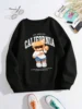 Autumn Winter Womens Pullover California Letter Trend Bear Printing Hoodie Loose Crewneck Warm Fleece Sweatshirt Street Clothing 4