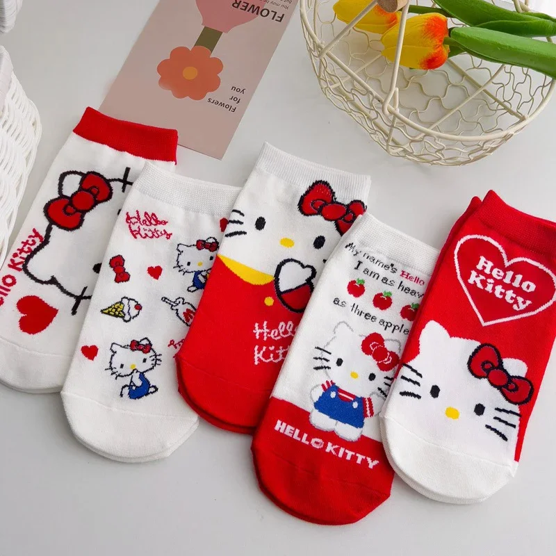 

Sanrio Kawaii Cartoon Socks HelloKitty Anime Cartoon Moisture Absorption Wet Air Boat Socks Birthday Gift for Girlfriend