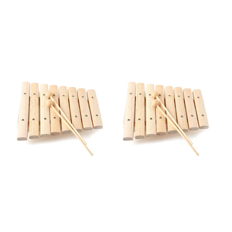 

2X Children Kids Natural Wood Wooden 8 Tone Xylophone Percussion Toy Musical Instrument For Kids Music Develop
