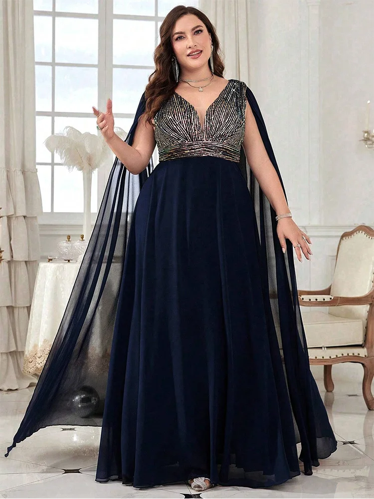 Plus Size Off-Shoulder Mesh Shawl Stretch Sequin Black Long Evening Dress 5xl 6xl Big Size Sleeveless Loose Sequin Evening Dress