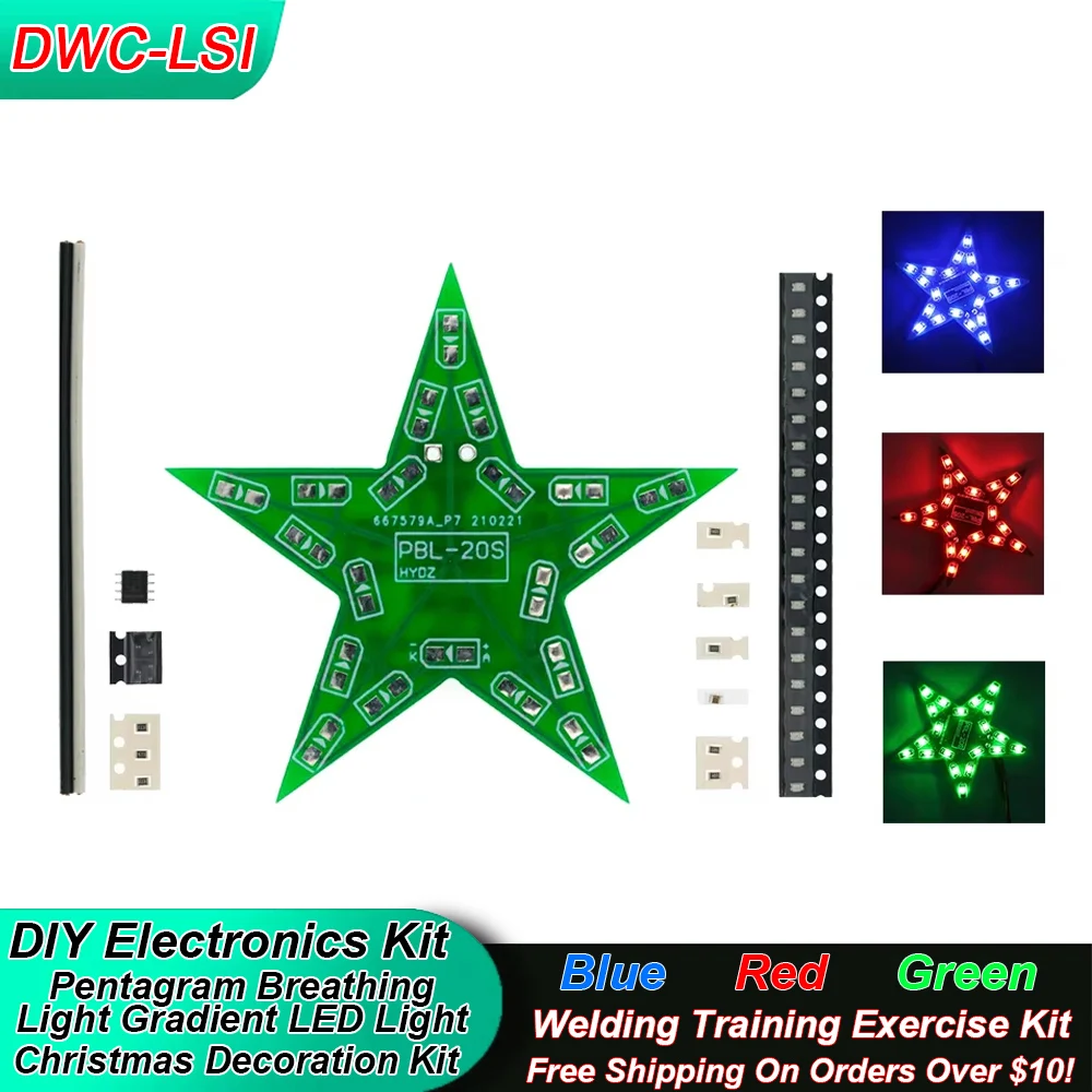 Studenten trainieren DIY Kit fünfzackigen Stern Atem licht Farbverlauf LED-Licht für Weihnachten Löten Training rot grün blau