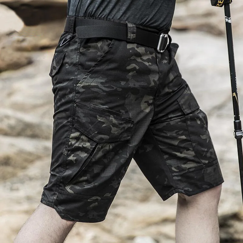 TopFight Summer Thin Tactical Pants for Men Quick Drying Camouflage Shorts Multiple Pockets Waterproof Outdoor Work Clothes