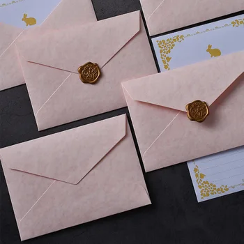 Kit di cancelleria rosa estetico, buste con stampa coniglietto, fogli per lettere e sigilli in ceralacca per la festa della mamma, biglietti di compleanno e lettere d'amore