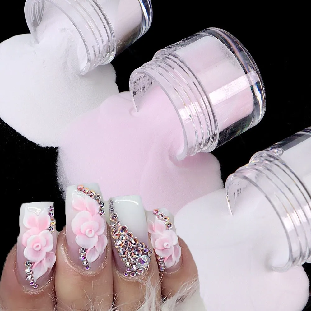 10g/bottle Professional Acrylic Powder Clear White Pink Crystal Powder for Manicure Extension 3D Nail Art Acrylic Polymer